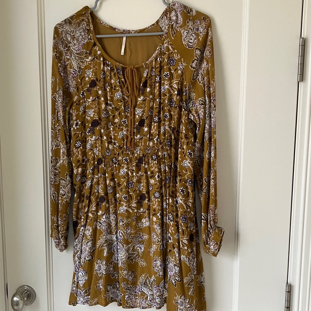 Free People Mustard Floral Long Sleeve Dress